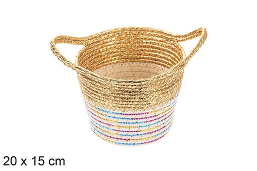 [118565] Gold/color paper rope basket with handles 20x15 cm