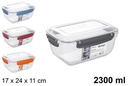 Fiambrera plástico rectangular hermética 2.300 ml