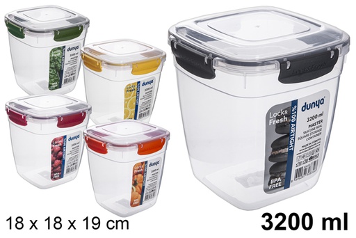 [118818] Boîte à lunch carrée hermétique en plastique 3.200 ml
