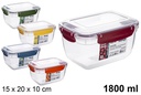 Fiambrera plástico rectangular hermética 1.800 ml