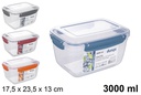 Fiambrera plástico rectangular hermética 3.000 ml