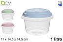 Fiambrera redonda tapa color pastel con fechador 1 l.
