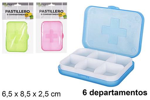 [118968] Caixa de comprimidos plástico com 6 departamentos cores sortidas