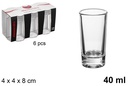 Pack 6 vasos chupito cristal alto 40 ml