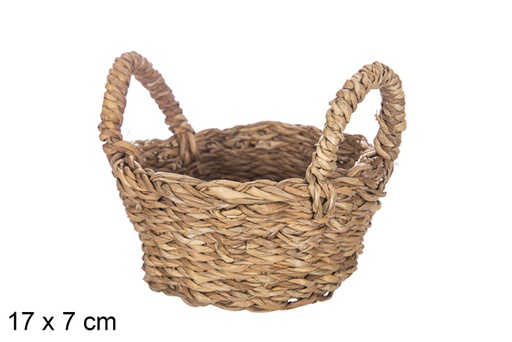 [119006] Round seagrass basket with handles 17x7 cm