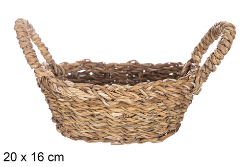 [119008] Oval seagrass basket with handles 20x16 cm