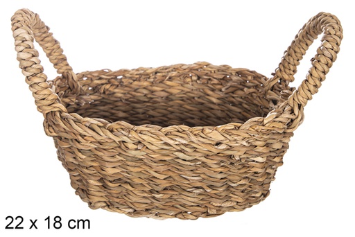 [119009] Oval seagrass basket with handles 22x18 cm