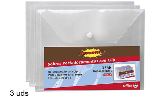 [119046] Pack 3 sobres porta documentos con clip