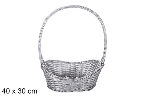 [119262] Cesto natalizio in vimini colore argento 40x30 cm