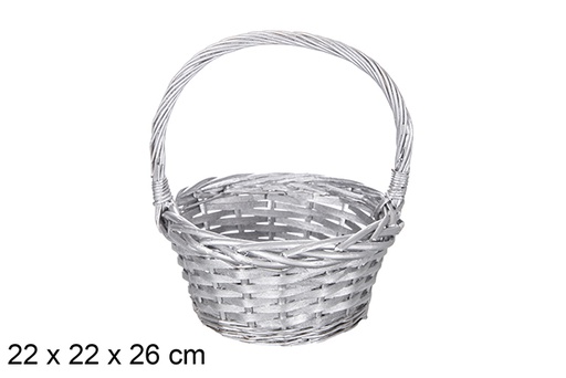 [119274] Cesta mimbre Navidad color plata 22x26 cm