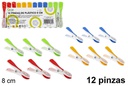 Pack 12 clips en plastique colorés 8 cm