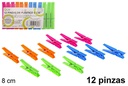 Pack 12 pinzas plástico colores 8 cm