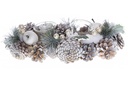 Portavelas cristal doble con piñas y bayas blancas 31 cm