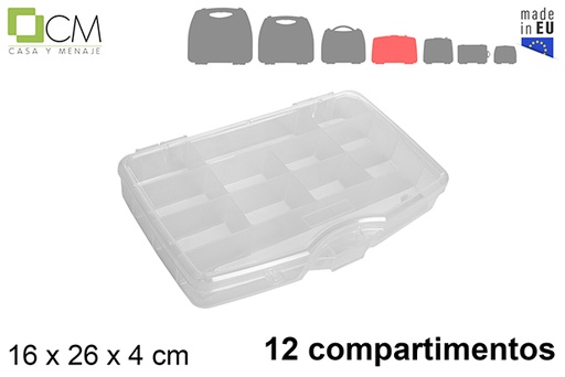 [119514] Caja plástico transparente multiusos 12 compartimentos