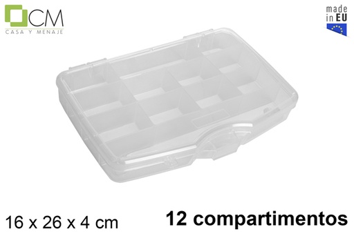 [119514] Caja plástico transparente multiusos 12 compartimentos