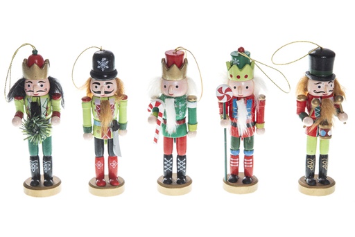 [119530] 5 wooden Christmas nutcrackers assorted color 12.5cm