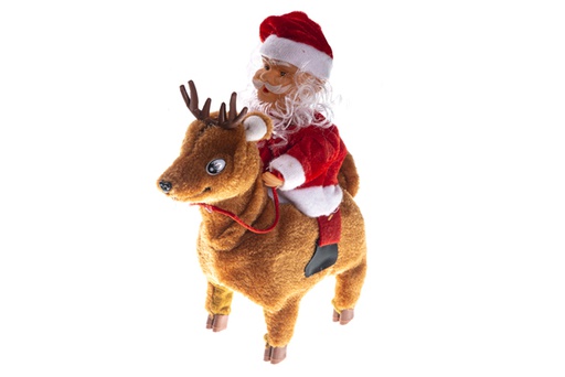 [119585] Santa Claus with reindeer music and movement 20 cm