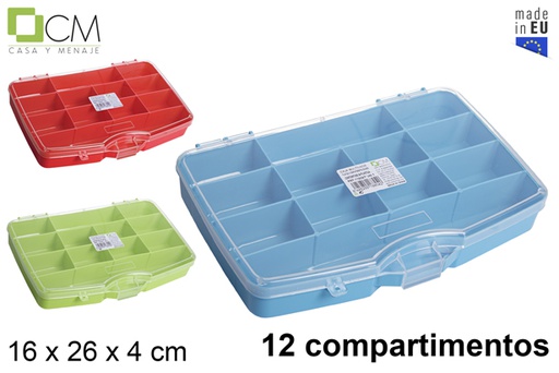 [119591] Caja plástico multiusos 12 compartimentos colores surtidos