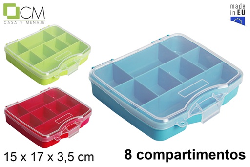 [119647] Scatola multiuso in plastica con 8 scomparti colori assortiti