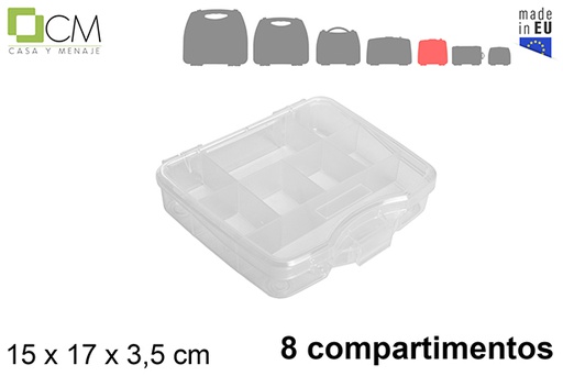 [119648] Caixa plástica transparente multiuso com 8 compartimentos