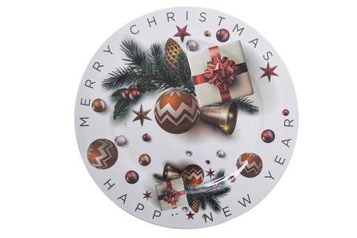 [119766] White plastic under plate decorated with Christmas decorations 33 cm