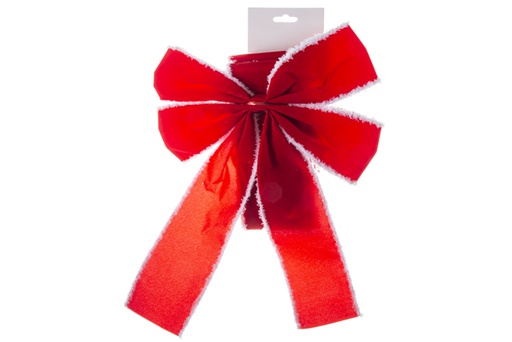 [119819] Fiocco natalizio in tessuto rosso/bianco con luce led per porta 45x35cm