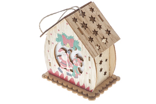 [119853] Colgante madera casita navidad con led