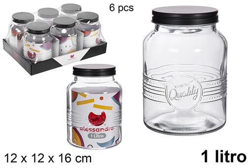 [119894] Frasco de vidro decorado com tampa de metal preto 1 litro