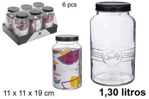[119895] Decorated glass jar with black metal lid 1,3 liters