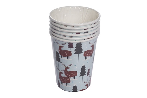 [119906] 6 bicchieri di carta decorati con renne natalizie da 260 ml