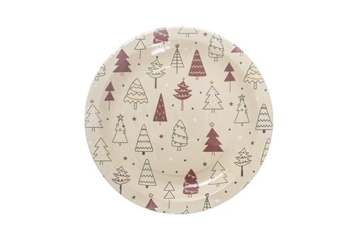 [119908] 6 Piatti di carta decorati con albero di Natale 18 cm