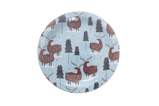 [119910] 6 assiettes en carton décorées de rennes de Noël 18cm