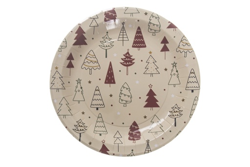 [119912] 6 Paper plates decorated with Christmas tree 23cm
