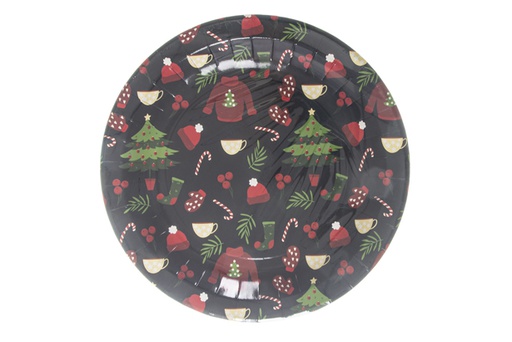 [119913] 6 assiettes en carton décorées de sapin de Noël 23cm