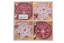 Pack 12 colgantes madera estrella/bola rojo y blanco surtido