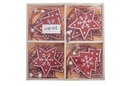 Pack 12 colgante madera estrella/árbol rojo y blanco surtido