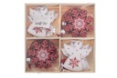 Pack 12 colgantes madera angelito/copo de nieve rojo y blanco surtido