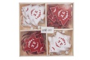 Pack 12 ciondoli per albero in legno rossi e bianchi assortiti