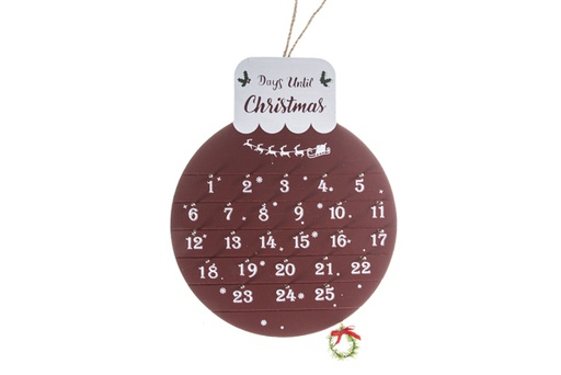 [119924] Pendentif boule de Noël en bois avec calendrier 24x20cm