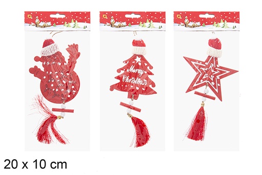 [119955] Ciondolo in legno rosso forme assortite con cappello in lana 20x10 cm