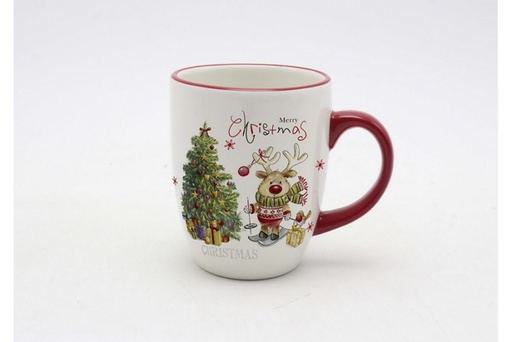 [120038] Tazza natalizia in ceramica decorata renna 330 ml
