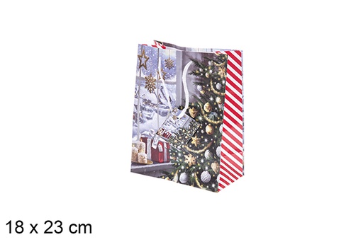 [120238] Borsa natalizia decorata con renne 18x23 cm