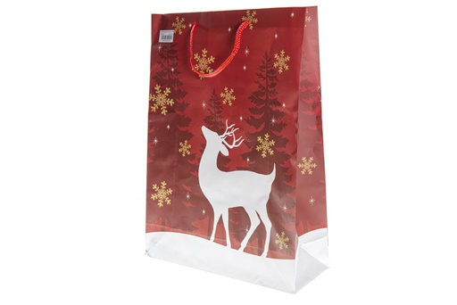 [120240] Borsa natalizia decorata con renne 46x33 cm