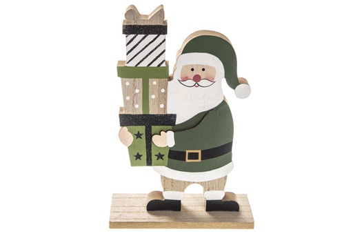[120300] Green Christmas Santa Claus wooden figure 24cm
