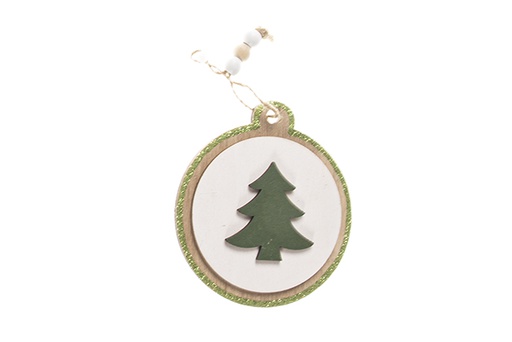 [120308] Pendentif en bois de Noël décoré de vert