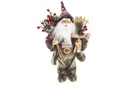 Santa Claus in brown suit with ski and berries 30 cm