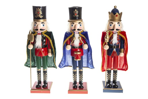 [120400]  Wooden nutcracker with cape 4 models assorted 38 cm