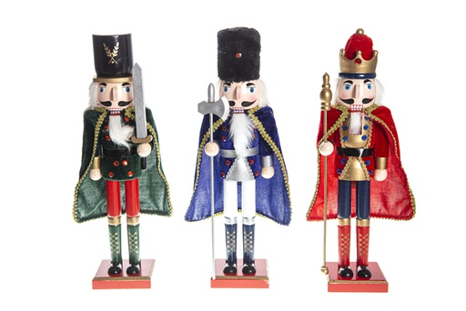 [120405] Wooden nutcracker with cape 3 models assorted 38 cm