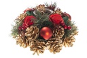 Portacandele decorato con palline dorate e pigne 21 cm