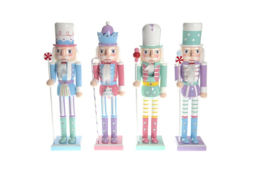 [120414] Colored wooden nutcracker 4 assorted models 38 cm